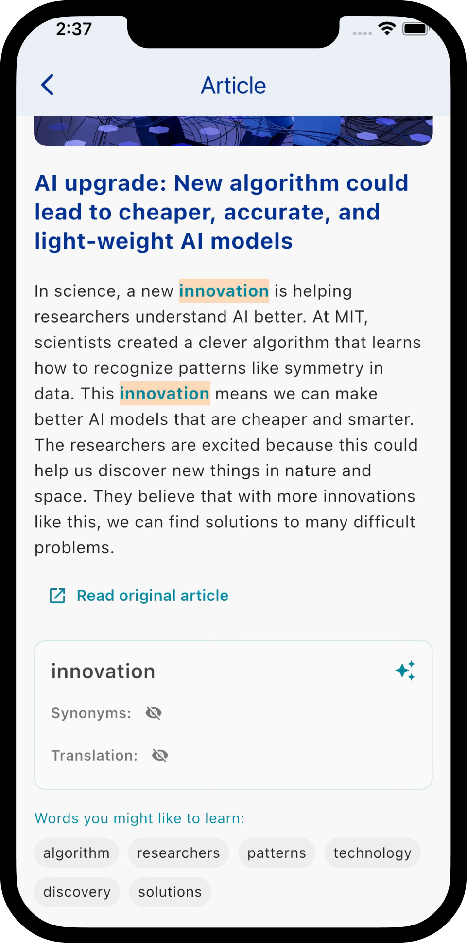 NewsyWord Details Screen